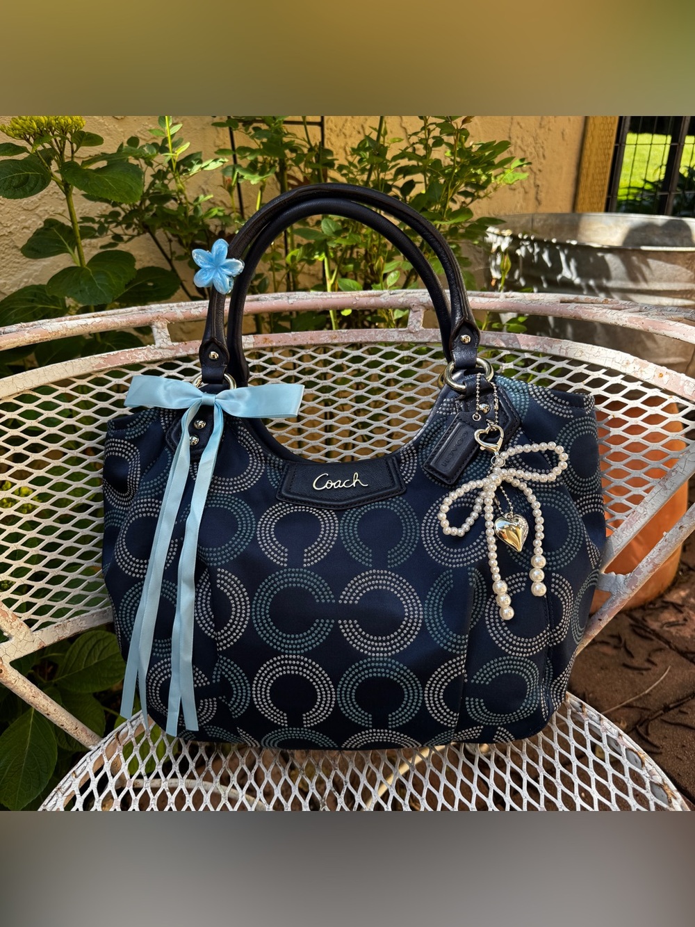 Y2K Navy Coach Monogramed Tote